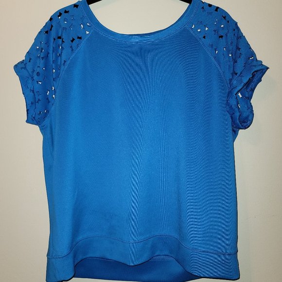 Blue Cap Sleeve Top w Cut Out Sleeve Detail - Picture 5 of 5